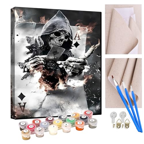 KANGBAWA Malen Nach Zahlen Erwachsene Poker-Totenkopf DIY Handgemalt Ölgemälde Leinwand Kits Mit Pinsels und Acrylfarbe Als Geschenke und Heimdekoration Ohne Rahmen 40 x 50 cm von KANGBAWA