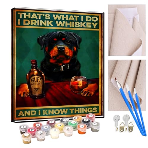 KANGBAWA Malen Nach Zahlen Erwachsene Rottweiler, das ist, wenn ich Whisky trinke AnfäNger Knitterfreie Leinwand Pinsels Und Acrylfarbe - Diy Handgemalt öLgemäLde Kit Als Geschenk 40 X 50cm von KANGBAWA