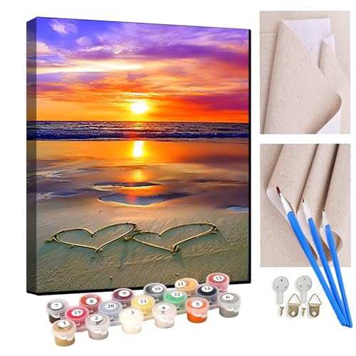 KANGBAWA Malen Nach Zahlen Erwachsene Sonnenuntergang Meer Strand Liebe Herz AnfäNger Knitterfreie Leinwand Pinsels Und Acrylfarbe - Diy Handgemalt öLgemäLde Kit Als Geschenk 40 X 50cm KANGBAWA Malen Nach Zahlen Erwachsene Sonnenuntergang Meer Strand Liebe Herz AnfäNger Knitterfreie Leinwand Pinsels Und Acrylfarbe - Diy Handgemalt öLgemäLde Kit Als Geschenk 40 X 50cm von KANGBAWA