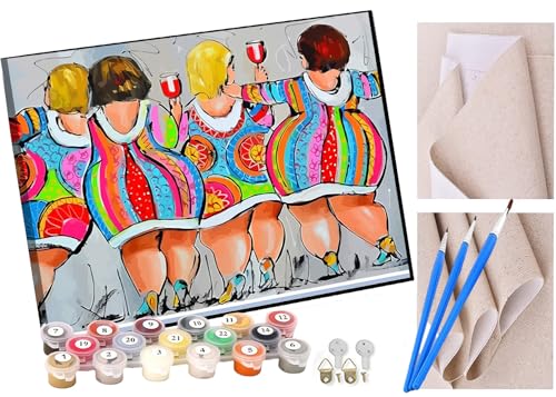 KANGBAWA Malen Nach Zahlen Erwachsene Trinkende dicke Dame DIY Handgemalt Ölgemälde Leinwand Kits Mit Pinsels und Acrylfarbe Als Geschenke und Heimdekoration Ohne Rahmen 40 x 50 cm von KANGBAWA