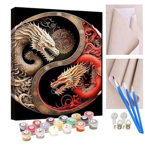 KANGBAWA Malen Nach Zahlen Erwachsene Yin Yang Zwei Drachen DIY Handgemalt Ölgemälde Leinwand Kits Mit Pinsels und Acrylfarbe Als Geschenke und Heimdekoration Ohne Rahmen 40 x 50 cm KANGBAWA Malen Nach Zahlen Erwachsene Yin Yang Zwei Drachen DIY Handgemalt Ölgemälde Leinwand Kits Mit Pinsels und Acrylfarbe Als Geschenke und Heimdekoration Ohne Rahmen 40 x 50 cm von KANGBAWA