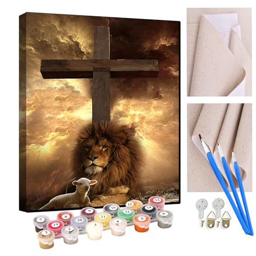 KANGBAWA Malen Nach Zahlen Erwachsene kreuz löwe tier AnfäNger Knitterfreie Leinwand Pinsels Und Acrylfarbe - Diy Handgemalt öLgemäLde Kit Als Geschenk 40 X 50cm KANGBAWA Malen Nach Zahlen Erwachsene kreuz löwe tier AnfäNger Knitterfreie Leinwand Pinsels Und Acrylfarbe - Diy Handgemalt öLgemäLde Kit Als Geschenk 40 X 50cm von KANGBAWA
