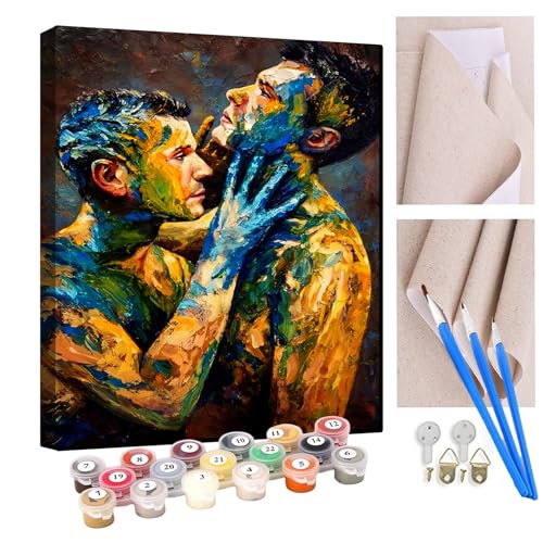 KANGBAWA Malen Nach Zahlen Erwachsene schwuler Liebeskuss - Bastelset Erwachsene Gemälde Leinwand 40x50 cm Mit Farbe und Pinsel - Geschenke und Maldekorationen von KANGBAWA