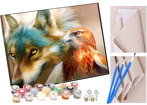 KANGBAWA Malen nach Zahlen Erwachsene Der Ruf des wilden Wolfs und Adlers DIY Malen nach Zahlen Kits auf Leinwand Acrylmalerei mit Pinseln Leinwand Geschenke Kunsthandwerk 40 x 50 cm(rahmenlos) von KANGBAWA