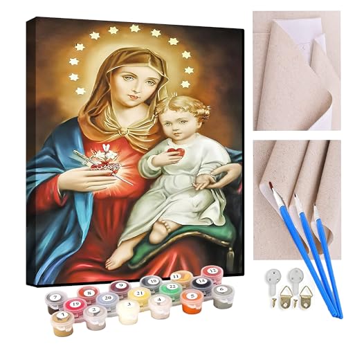 KANGBAWA Malen nach Zahlen Erwachsene Madonna mit Kind DIY Malen nach Zahlen Kits auf Leinwand Acrylmalerei mit Pinseln Leinwand Geschenke Kunsthandwerk 40 x 50 cm(rahmenlos) von KANGBAWA