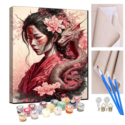 KANGBAWA Malen nach Zahlen für Erwachsene Japanisches Mädchen Tattoo Kirschblüte (3) DIY digitales Ölgemälde-Set auf Leinwand mit Pinseln und Acrylpigment Artwork für Heimdekoration 40 x 50 cm von KANGBAWA