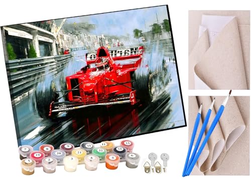 KANGBAWA Malen nach Zahlen für Erwachsene Leidenschaftlicher roter Formel-Rennsport DIY digitales Ölgemälde-Set auf Leinwand mit Pinseln und Acrylpigment Artwork für Heimdekoration 40 x 50 cm von KANGBAWA