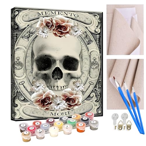 KANGBAWA Malen nach Zahlen für Erwachsene Totenkopf, Rose, Blume DIY digitales Ölgemälde-Set auf Leinwand mit Pinseln und Acrylpigment Artwork für Heimdekoration 40 x 50 cm von KANGBAWA