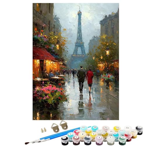Abstrakt Malen Nach Zahlen Erwachsene Mit Rahmen, Malen Nach Zahlen Eiffelturm 40x55 cm DIY Set Erwachsene Mit 3 Pinseln und Acrylfarbe, Paint by Numbers für Deko Wohnzimmer, Geschenke Frauen KSWDK189 von KANGSONGWENJIAJU