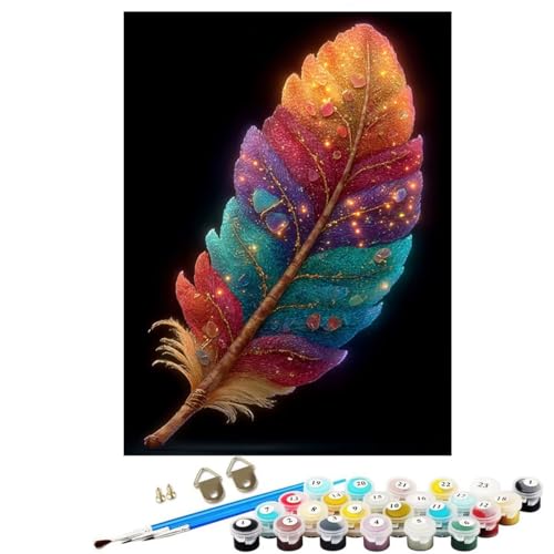 Feder Malen Nach Zahlen Erwachsene Mit Rahmen, Malen Nach Zahlen Farbe 50 x 70 cm DIY Set Erwachsene Mit 3 Pinseln und Acrylfarbe, Paint by Numbers für Deko Wohnzimmer, Geschenke für Frauen KSWDK209 von KANGSONGWENJIAJU