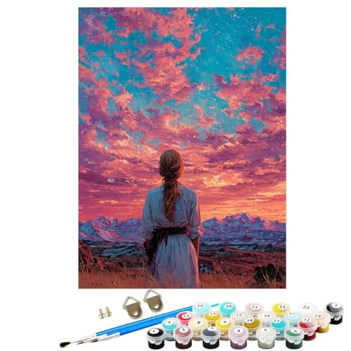 Frau Malen Nach Zahlen Erwachsene, Landschaft Paint by Numbers Adult Anfänger Kreativ Set für, Heimwerk Malen Nach Zahlen Kinder Mit Rahmen, Pinsel und Acrylfarbe für Deko Wohnzimmer 40x55 cm KSWDK185 von KANGSONGWENJIAJU