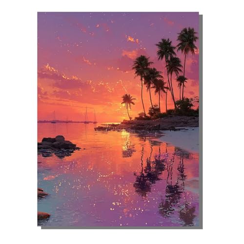 Landschaft Malen Nach Zahlen Erwachsene, Sonnenuntergang Paint by Numbers Adult Anfänger Kreativ Set für, Heimwerk Malen Nach Zahlen Kinder, Pinsel und Acrylfarbe Deko Wohnzimmer 60 x 80 cm KSWWK235 von KANGSONGWENJIAJU