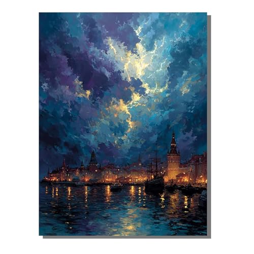 Malen Nach Zahlen Erwachsene Abstrakt, Groß DIY Malen Nach Zahlen Mit Rahmen Venedig, Anfänger Frauen Bastelset, Pinsel und Acrylfarbe Paint by Numbers Basteln Wand Dekor Geschenk 40x55 cm KSWDK444 von KANGSONGWENJIAJU