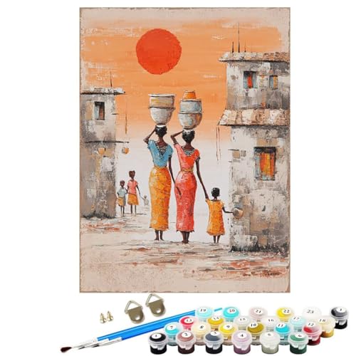 Malen Nach Zahlen Erwachsene Afrikanische Frau, Groß DIY Malen Nach Zahlen Mit Rahmen Abstrakt, Anfänger Bastelset Pinsel und Acrylfarbe Paint by Numbers Wand Dekor Geschenk 50 x 70 cm KSWDK187 von KANGSONGWENJIAJU