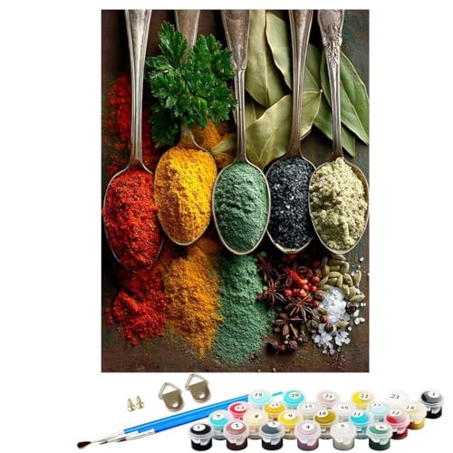 Malen Nach Zahlen Erwachsene GewüRze, Groß DIY Malen Nach Zahlen Essen, Anfänger Frauen Bastelset, Pinsel und Acrylfarbe, Paint by Numbers Basteln für Wand Dekor Geschenk 80x110 cm KSWWK197 von KANGSONGWENJIAJU