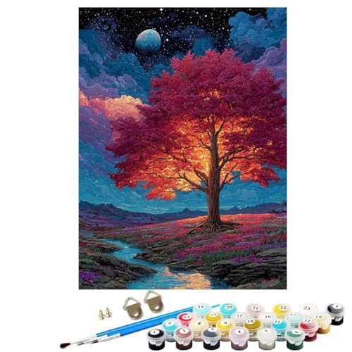 Malen Nach Zahlen Erwachsene Landschaft, Groß DIY Malen Nach Zahlen Baum, Anfänger Frauen Bastelset, Pinsel und Acrylfarbe, Paint by Numbers Basteln für Wand Dekor Geschenk 40x55 cm KSWWK180 von KANGSONGWENJIAJU