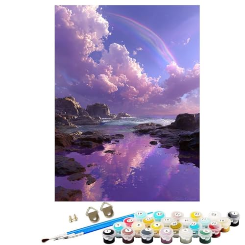 Malen Nach Zahlen Erwachsene Landschaft, Groß DIY Malen Nach Zahlen Mit Rahmen Regenbogen, Anfänger Frauen Bastelset, Pinsel und Acrylfarbe Paint by Numbers Wand Dekor Geschenk 50 x 70 cm KSWDK210 von KANGSONGWENJIAJU