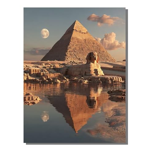 Malen Nach Zahlen Erwachsene Landschaft, Groß DIY Malen Nach Zahlen Pyramide, Anfänger Frauen Bastelset, Pinsel und Acrylfarbe, Paint by Numbers Basteln für Wand Dekor Geschenk 60 x 80 cm KSWWK440 von KANGSONGWENJIAJU