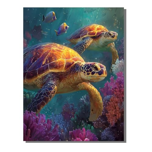 Malen Nach Zahlen Erwachsene Meereslebewesen, Groß DIY Malen Nach Zahlen MeeresschildkröTen, Anfänger Frauen Bastelset, Pinsel und Acrylfarbe Paint by Numbers Wand Dekor Geschenk 30x40cm KSWWK251 von KANGSONGWENJIAJU