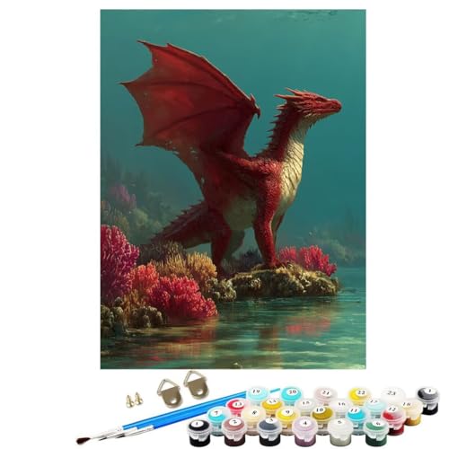 Malen Nach Zahlen Erwachsene Tier, Groß DIY Malen Nach Zahlen Drachen, Anfänger Frauen Bastelset, Pinsel und Acrylfarbe, Paint by Numbers Basteln für Wand Dekor Geschenk 50 x 70 cm KSWWK217 von KANGSONGWENJIAJU