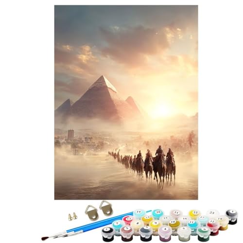 Pyramide Malen Nach Zahlen Erwachsene, äGypten Paint by Numbers Adult Anfänger Kreativ Set für, Heimwerk Malen Nach Zahlen Kinder, Pinsel und Acrylfarbe Als für Deko Wohnzimmer 60 x 80 cm KSWWK215 von KANGSONGWENJIAJU