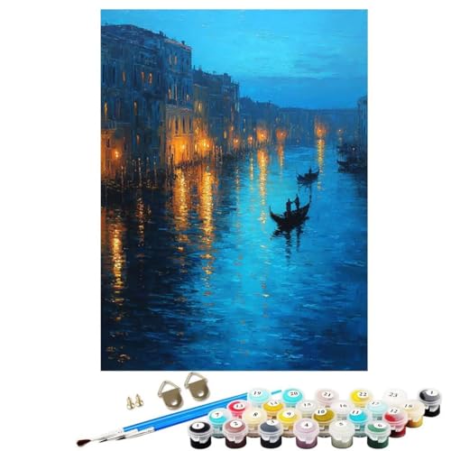 Venedig Malen Nach Zahlen Erwachsene, Landschaft Paint by Numbers Adult Anfänger Kreativ Set für, Heimwerk Malen Nach Zahlen Kinder, Pinsel und Acrylfarbe Als für Deko Wohnzimmer 50 x 70 cm KSWWK195 von KANGSONGWENJIAJU