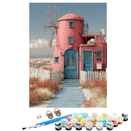 WindmüHle Malen Nach Zahlen Erwachsene, Landschaft Paint by Numbers Adult Anfänger Kreativ Set Heimwerk Malen Nach Zahlen Kinder Mit Rahmen, Pinsel und Acrylfarbe Deko Wohnzimmer 50 x 70 cm KSWDK205 von KANGSONGWENJIAJU