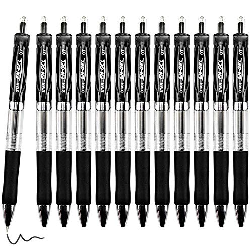 KANOSON Gelschreiber Schwarz, 12 Stück Versenkbare Gel Kugelschreiber für Kinder und Erwachsene, 0,7mm Tintenschreiber Set für Schreiben von KANOSON
