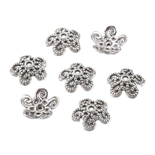 Ungefähr 150 Stück tibetische Platin-Perlenkappen Blumen-Metall-Abstandshalter 10 mm 0,4 Zoll for Armband-Halsketten-Schmuckherstellung (Color : Antique Silver#Style 3#) von KANWANN