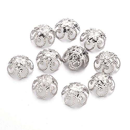 Ungefähr 150 Stück tibetische Platin-Perlenkappen Blumen-Metall-Abstandshalter 10 mm 0,4 Zoll for Armband-Halsketten-Schmuckherstellung (Color : Platinum#Style 2#) von KANWANN