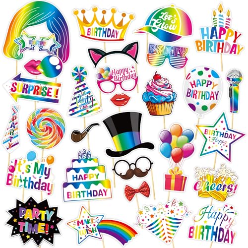KAOTPO 30 Stück Fotobox Accessoires, Foto Requisiten Geburtstag, Lustige Fotobox Party Dekoration Zubehör für Geburtstag, Karneval, Hochzeit, Tischdeko, Silvester (Bunt) von KAOTPO
