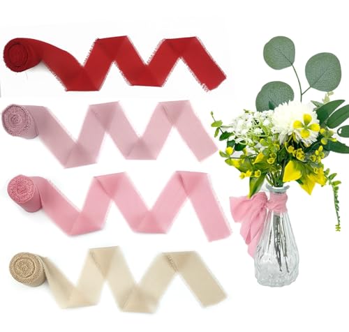 KAOTPO 4 Rollen Geschenkband, 4CM*5M Schleifenband, Chiffonband für Hochzeitssträuße, Geschenkverpackungen, Tischdekorationen von KAOTPO