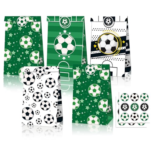 KAOTPO Fußball Papiertüten, 12 Stück Geschenktüten Kindergeburtstag, mit 18 Aufklebern. Geschenktüten Kleine, für Geschenkverpackung, Kindergeburtstag und Party. von KAOTPO