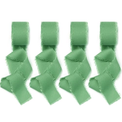 KAOTPO Schleifenband Bordeaux, 4 Rollen Geschenkband, 4CM*5M Chiffonband Grün Stoffband für Hochzeitssträuße, Geschenkverpackungen, Tischdekorationen von KAOTPO