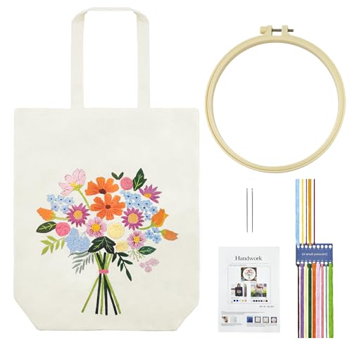KAOTPO-Stickerei Canvas-Handtasche, DIY Set Erwachsene, Sticken Set Erwachsene (m. Mustern & Anl., inkl. Muster-T., Stickn., bunte Fäden, Blumenm.), Stickset für Anfänger. (Weiße Sonnenblumen) von KAOTPO