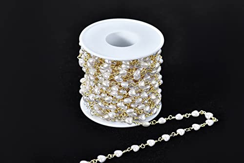 KAOYOO Herzförmige Acrylperlen, Bohemian-Stil, Goldkette für Hochzeitsdekoration, Nähen, Basteln, Bastelzubehör, Verzierungen (2 Yard Weiß), 2 m von KAOYOO