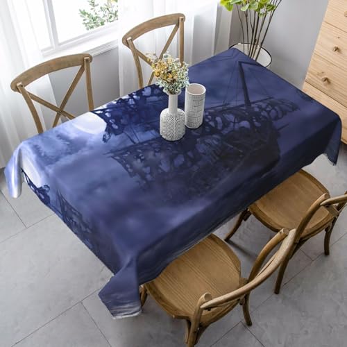KAPPTYY Elegante Party-Tischdecke mit Piratenboot-Vollmond-Druck, mit weichem, dickem Stoff für Bankett-Feiern von KAPPTYY