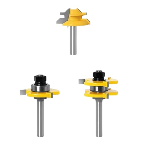 3 STÜCKE 6/8/12mm 1/4in 1/2in Schaft Hochwertige Nut- und Federverbindung Montagefräser-Bit-Set 45-Grad-Sperr-Gehrungsfräser 3/4 Stock(3PCS 8mm shank) von KAPQIN