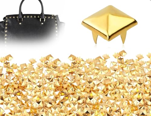 KAPSING 100 Stück Quadratische Nieten,Metall Krallen Punk Pyramide Spike Ledernieten,verwendet für Taschen Hut Handschuhe Lederband Kleidung Schuhe Armbänder DIY Dekoration(Gold) von KAPSING