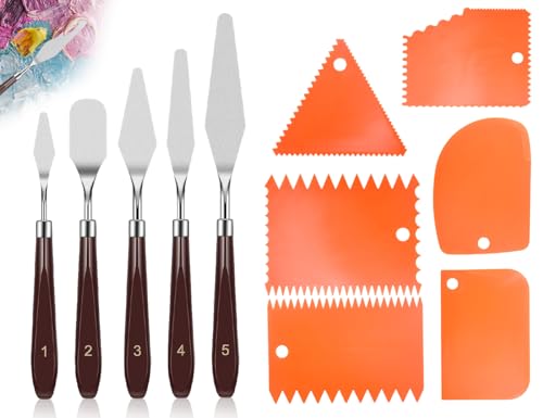 KAPSING 11 Stück Spachtel für Acrylmalerei und Palette Messer Set, 5 Stück Öl Malen Palettenmesser und 6 Stück Zahnspachtel Strukturpaste Spachtel KAPSING 11 Stück Spachtel für Acrylmalerei und Palette Messer Set, 5 Stück Öl Malen Palettenmesser und 6 Stück Zahnspachtel Strukturpaste Spachtel von KAPSING