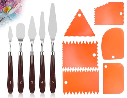 KAPSING 11 Stück Spachtel für Acrylmalerei und Palette Messer Set, 5 Stück Öl Malen Palettenmesser und 6 Stück Zahnspachtel Strukturpaste Spachtel von KAPSING