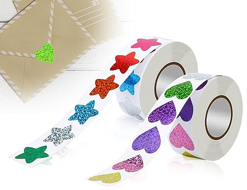 KAPSING 2 Rollen aufkleber kinder, Selbstklebend Kleine Sternaufkleber und Aufkleber in Herzform, 500 Stück Stern Sticker und 500 Stück Bunt Herzform Aufkleber KAPSING 2 Rollen aufkleber kinder, Selbstklebend Kleine Sternaufkleber und Aufkleber in Herzform, 500 Stück Stern Sticker und 500 Stück Bunt Herzform Aufkleber von KAPSING