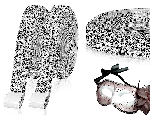 KAPSING 2m Strasssteine Selbstklebend 0,8 mm Breit Glitzersteine Selbstklebend bling bling Strasssteine zum Aufkleben für Auto Handwerk Hochzeit Dekoration (1m/Rolle) von KAPSING