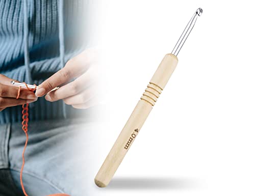 KAPSING 4 mm Häkelnadel Ergonomischer Griff Crochet Hook mit Rutschfest Bambus Griff Leichte Lang Häkelnadeln Metall Häkelset für Anfänger Kinder und Arthritische Hände von KAPSING