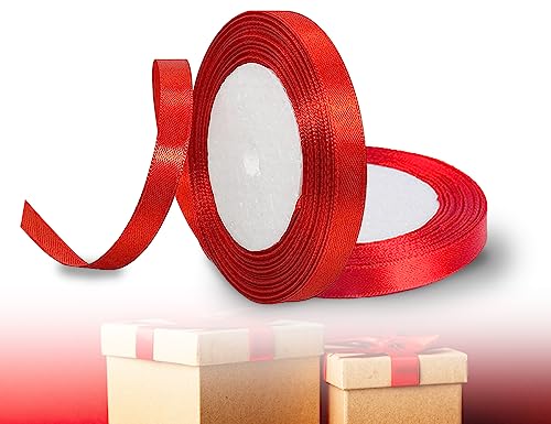 KAPSING 44m Schleifenband Red Band 10MM Breit Rotes Band Geschenkband Mit Textil Haptik Rot Ribbon Satinband Rot für Geschenkverpackung Party Hochzeit(22m/Rolle) von KAPSING