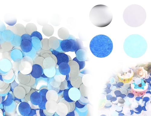 KAPSING Rund Konfetti,Glitzer Confetti,Feste Seidenpapier Tabellen Streudeko,für Gender Reveal,Hochzeit Geburtstag Jubiläen Party Geschenkbox Dekoration(Blau und Silber,50g) von KAPSING