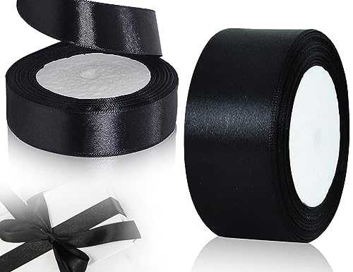 KAPSING Satinband Schwarz, Schwarz schleifenband, 4cm x 22m Geschenkband Dekoband Einseitiges Farbband für Hochzeits Dekoration von KAPSING