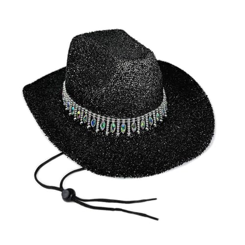 KAQNTUD Cowgirl-Hut mit Schmucksteinen, schwerer Kristall, Panama-Hut, Überraschung, Mädchen, Jungen, Brauthut für Karneval, Musikfestival, stilvolle Western-Kopfbedeckung von KAQNTUD