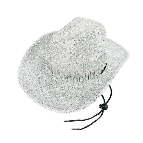 KAQNTUD Cowgirl-Hut mit Schmucksteinen, schwerer Kristall, Panama-Hut, Überraschung, Mädchen, Jungen, Brauthut für Karneval, Musikfestival, stilvolle Western-Kopfbedeckung von KAQNTUD