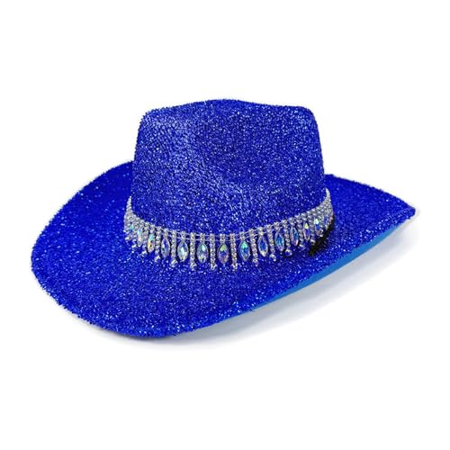 KAQNTUD Cowgirl-Hut mit Schmucksteinen, schwerer Kristall, Panama-Hut, Überraschung, Mädchen, Jungen, Brauthut für Karneval, Musikfestival, stilvolle Western-Kopfbedeckung von KAQNTUD